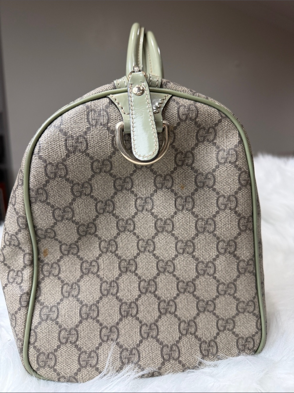 💯Authentic Gucci Vintage GG Monogram Boston Bag Sage Green Patent Leather🍀 - Picture 5 of 17